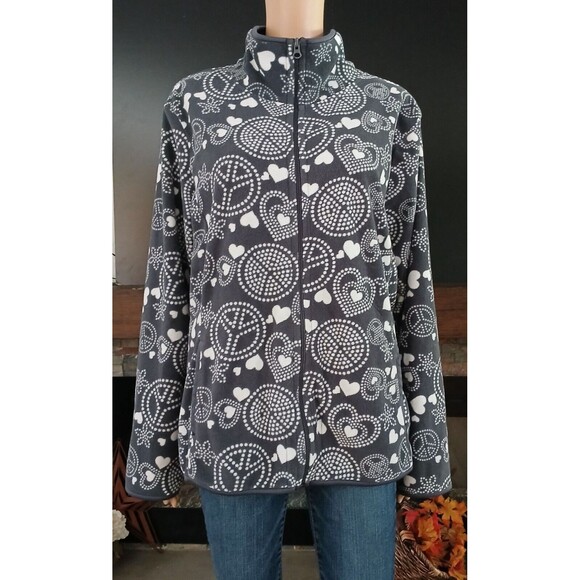 Old Navy Women's XL Zip Up Longe Sleeve Peace Sign Casual Comfy Sweater Charcoal - Picture 1 of 6